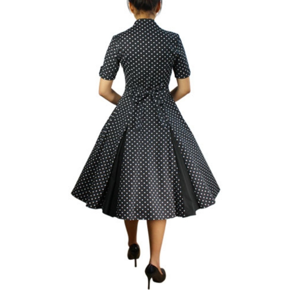 Pin Up Short Sleeve Polka Dot Dress - Picture 3 of 5